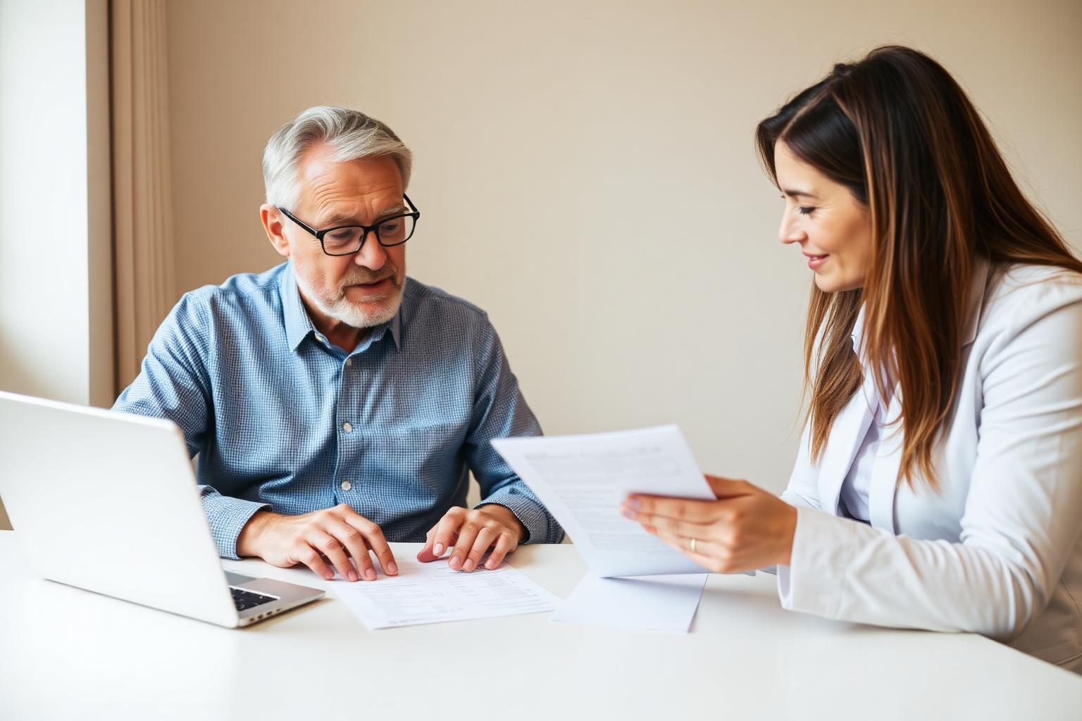 Person reviewing hospital paperwork with an advisor